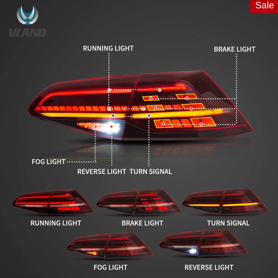 VW Golf MK7/MK7.5 Hatchback Vland LED Aftermarket Tail Lights with Sequential Turn Signal