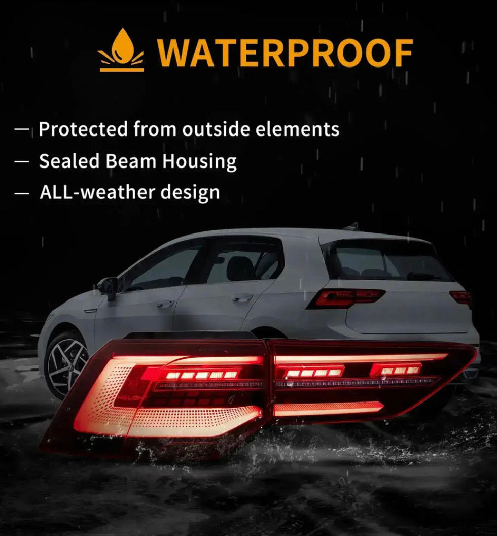 VW Golf MK8 Hatchback Vland LED Tail Lights With Sequential Amber Turn Signal