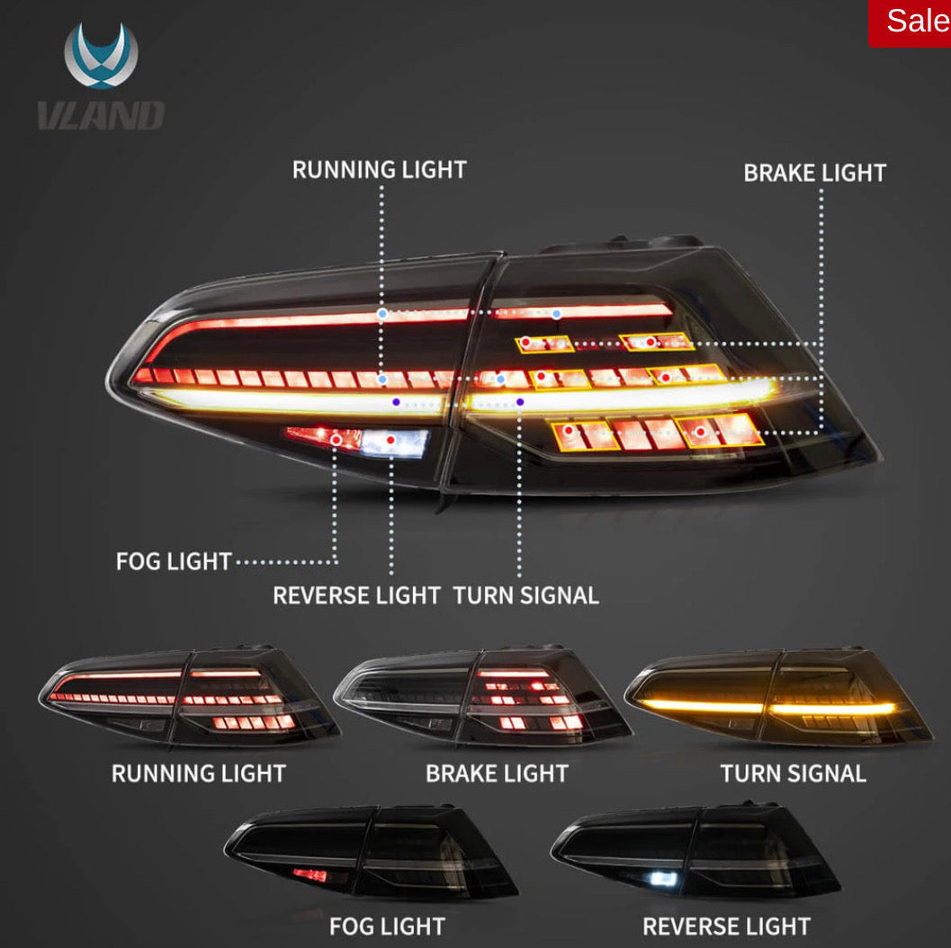 VW Golf MK7/MK7.5 Hatchback Vland LED Aftermarket Tail Lights with Sequential Turn Signal