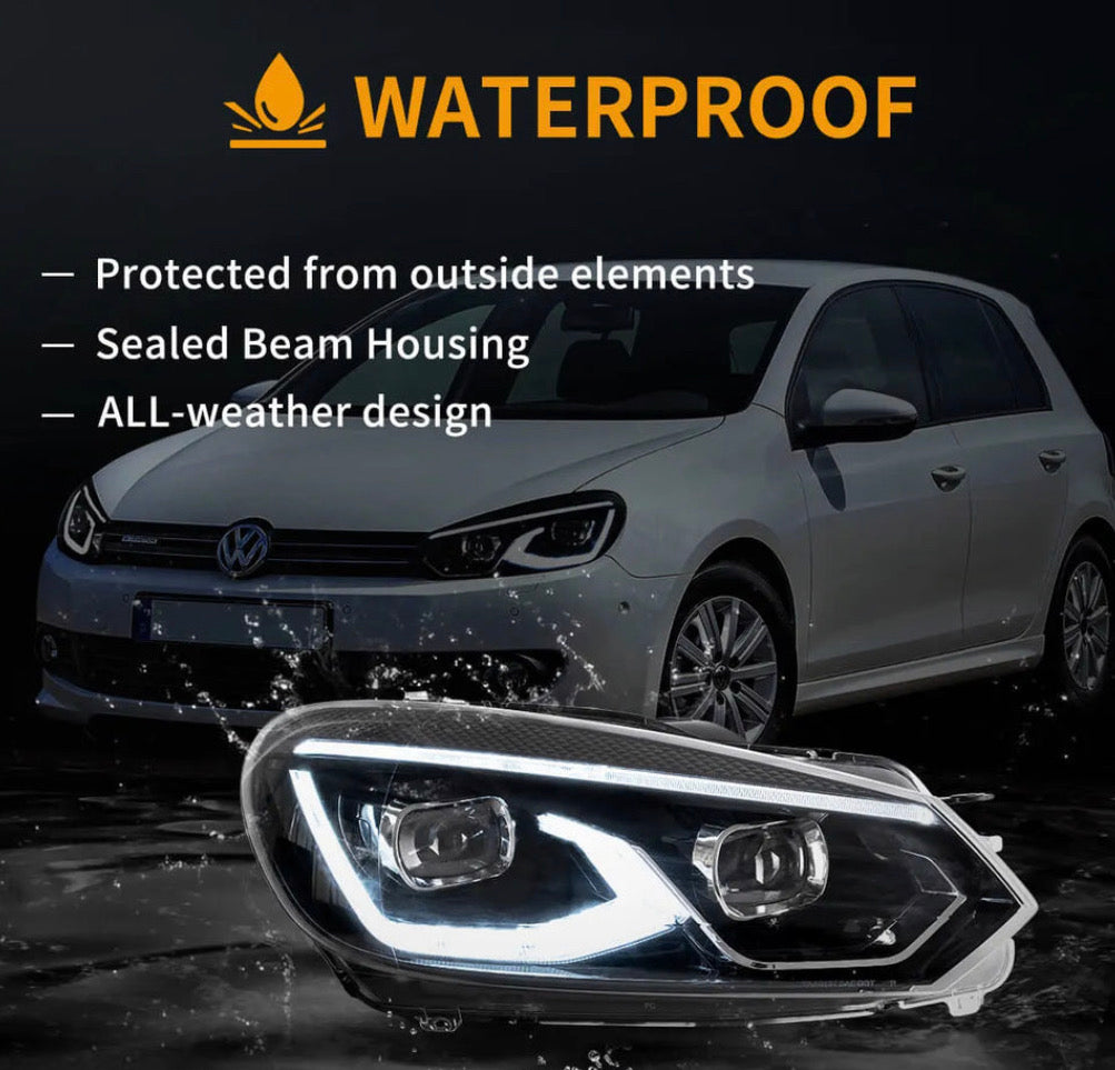 VW Golf Mk6 Vland LED Dual Beam Projector Aftermarket Headlights Black