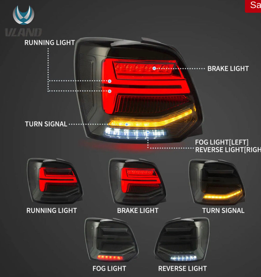 VW Polo MK5 Vland LED Aftermarket Tail Lights With Sequential Turn Signal