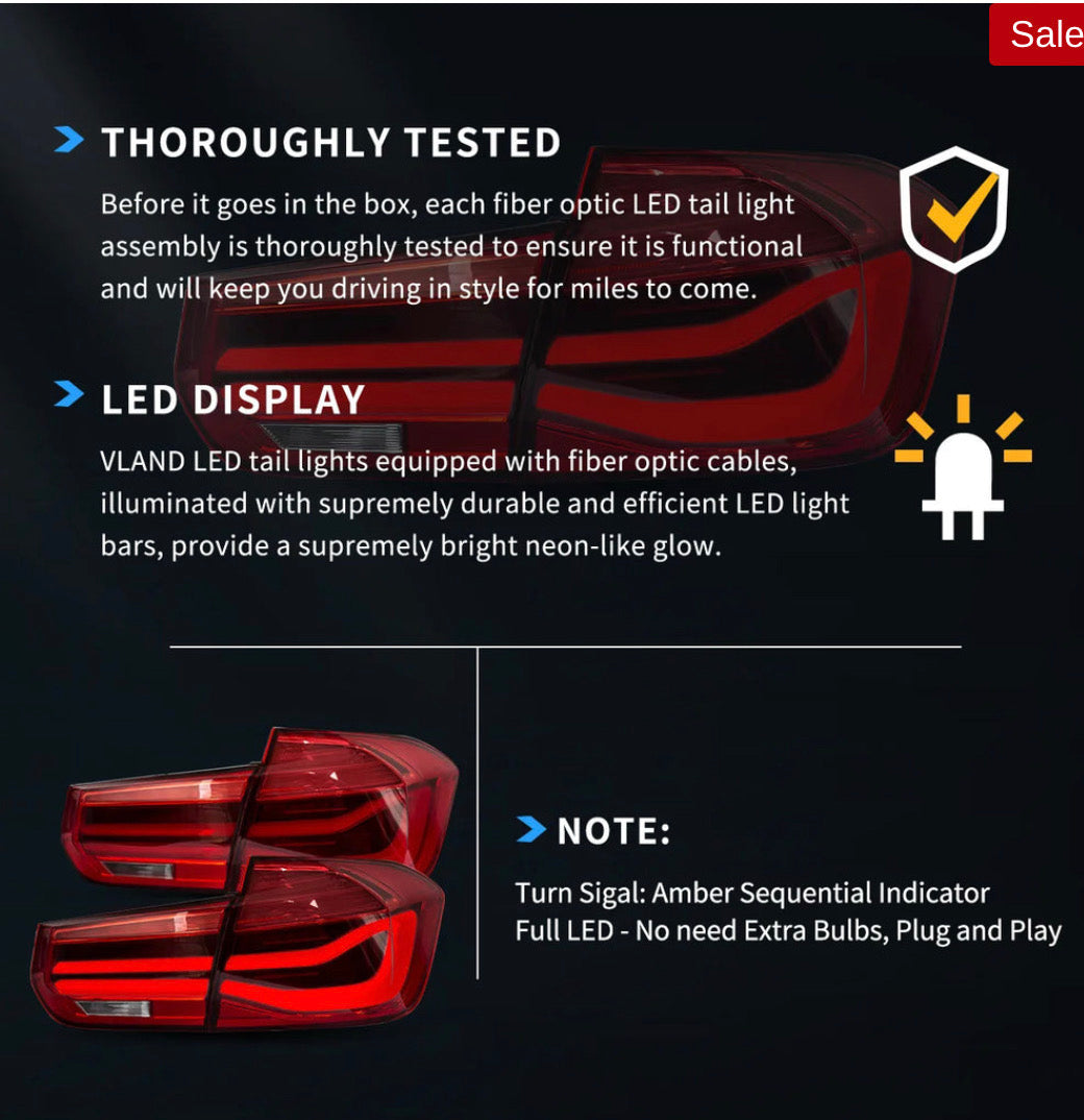 BMW F30 F80 (2012-2019) M3 3-Series Vland LED Tail Lights With Sequential Turn Signal