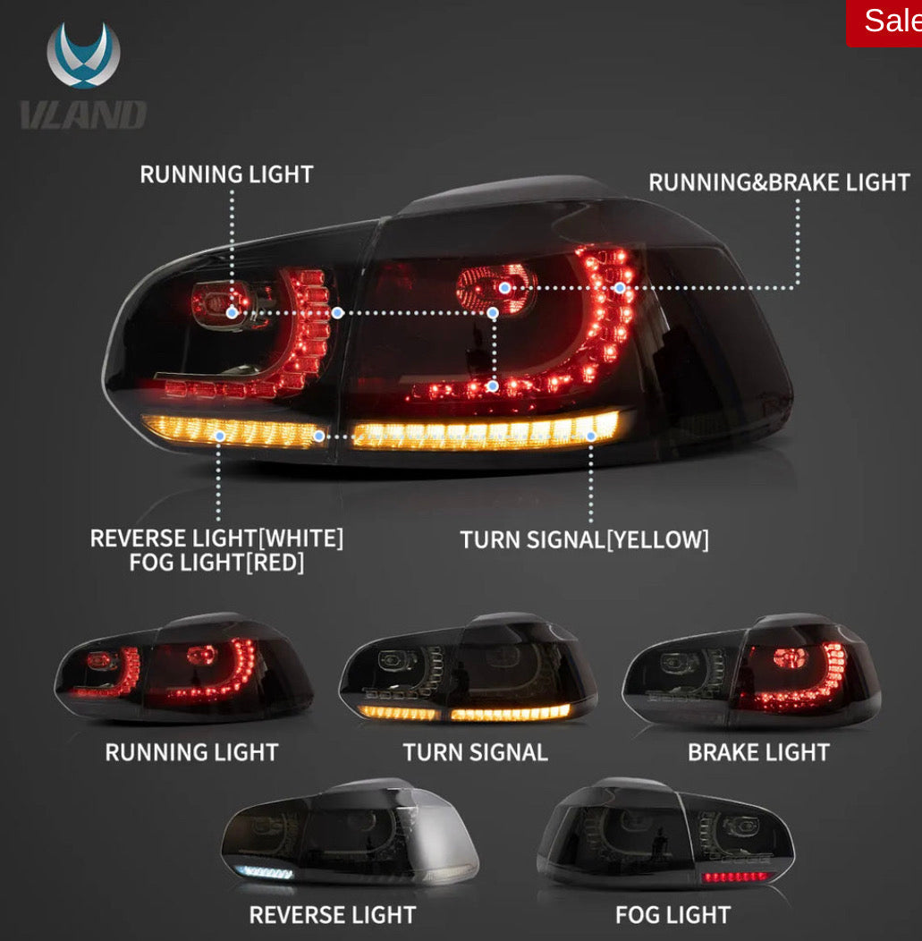 VW Golf Mk6 Vland LED Aftermarket Tail Lights With Amber Sequential Turn Signal