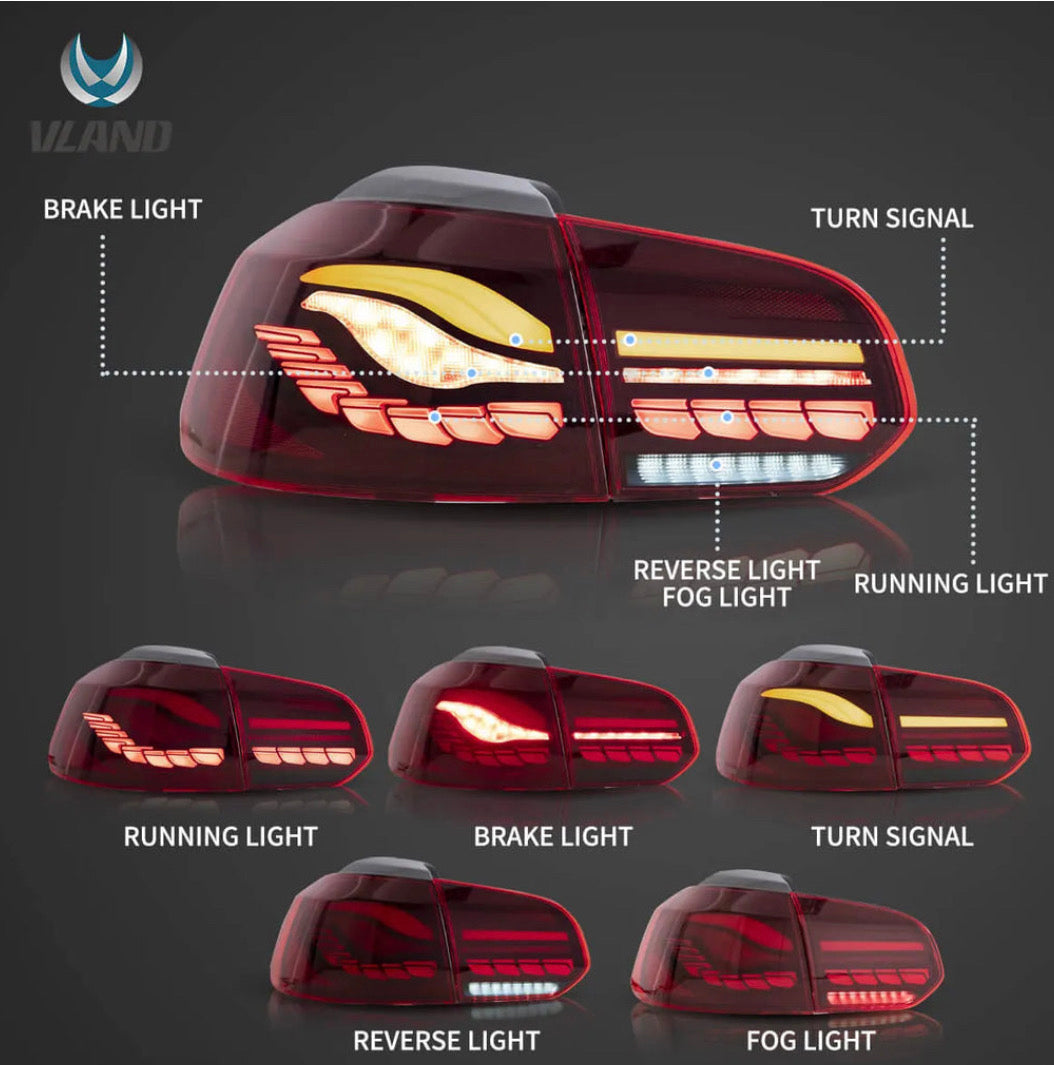 VW Golf Mk6 Hatchback Vland II OLED Aftermarket Tail Lights With Dragon Scale Effect