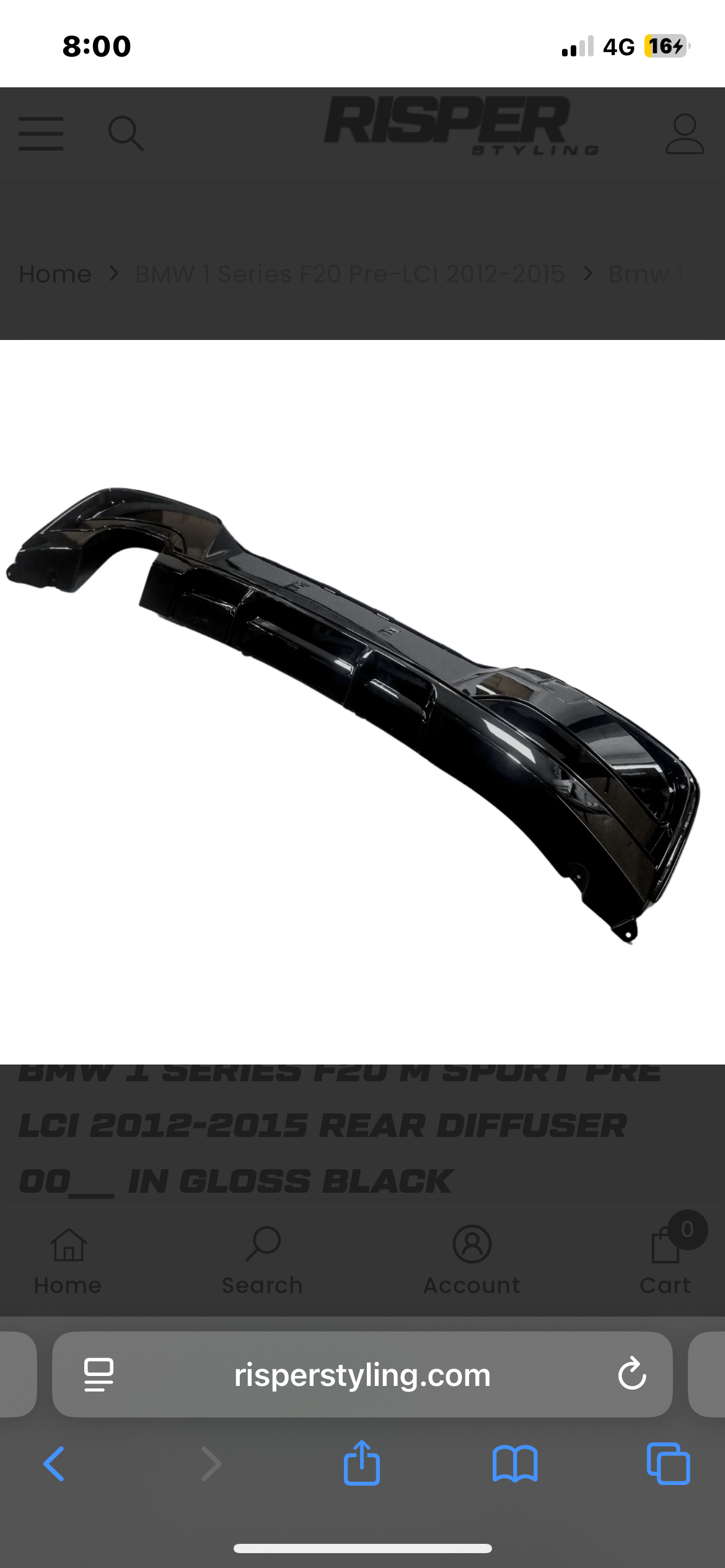 BMW 1 SERIES F20 M SPORT PRE LCI 2012-2015 REAR DIFFUSER 00__ IN GLOSS BLACK
