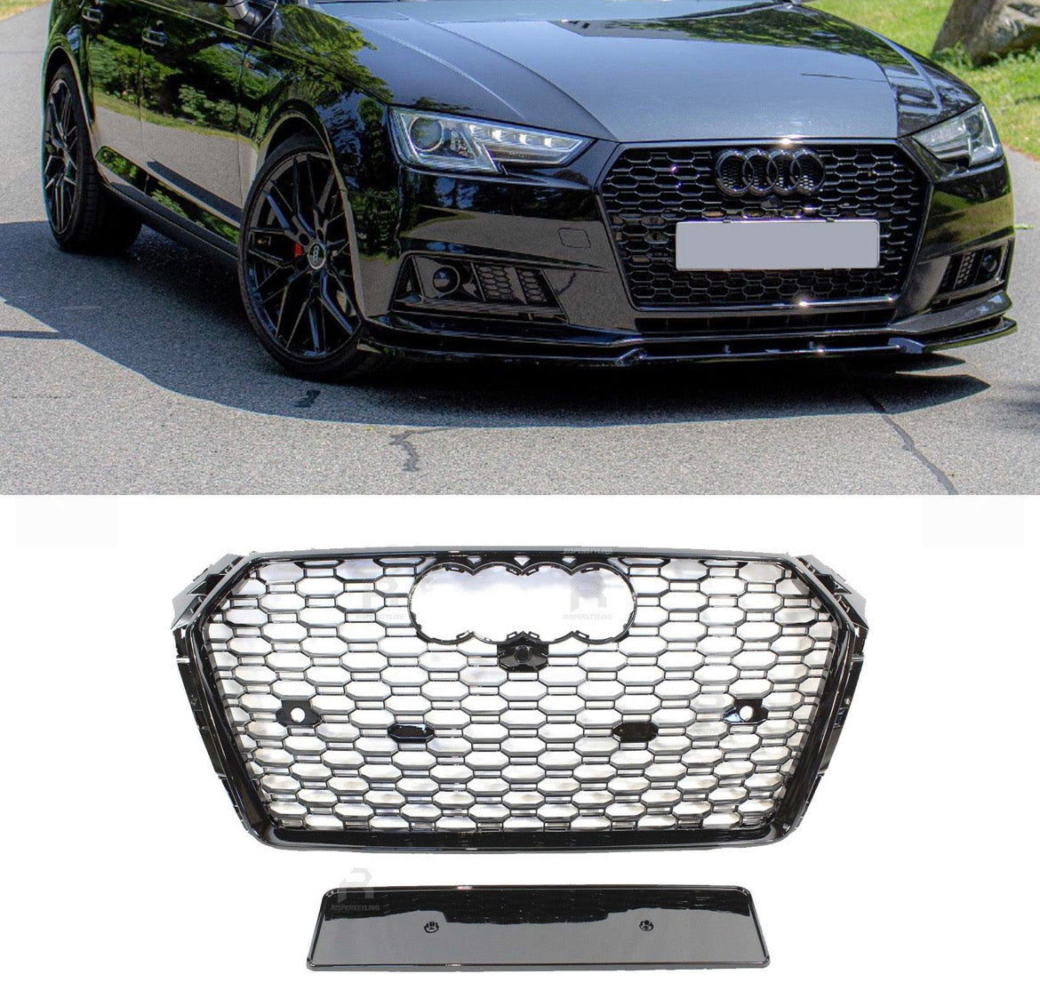 Audi A4 / S4 B9 2016-2019 Gloss Black RS4 Style Honeycomb Grill