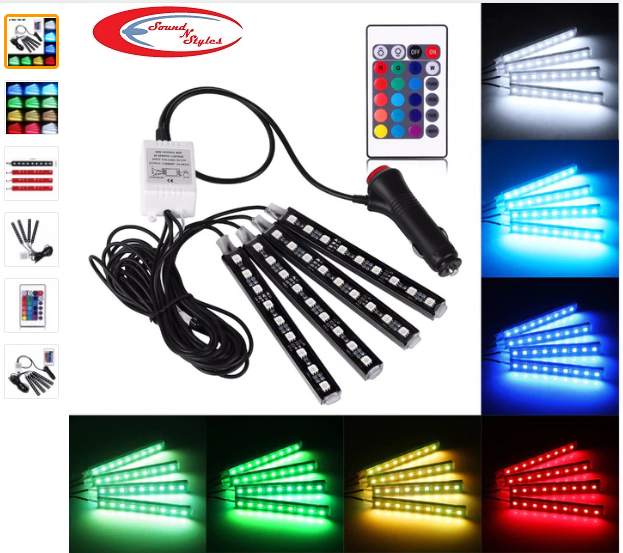 Foot Well x 4 Interior Lights Multi Colour with Remote Control Lamps Bulbs LED