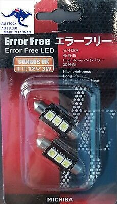 Michiba 2 x 38mm CANBUS ERROR FREE White SMD Number Plate Bulbs Festoon LED