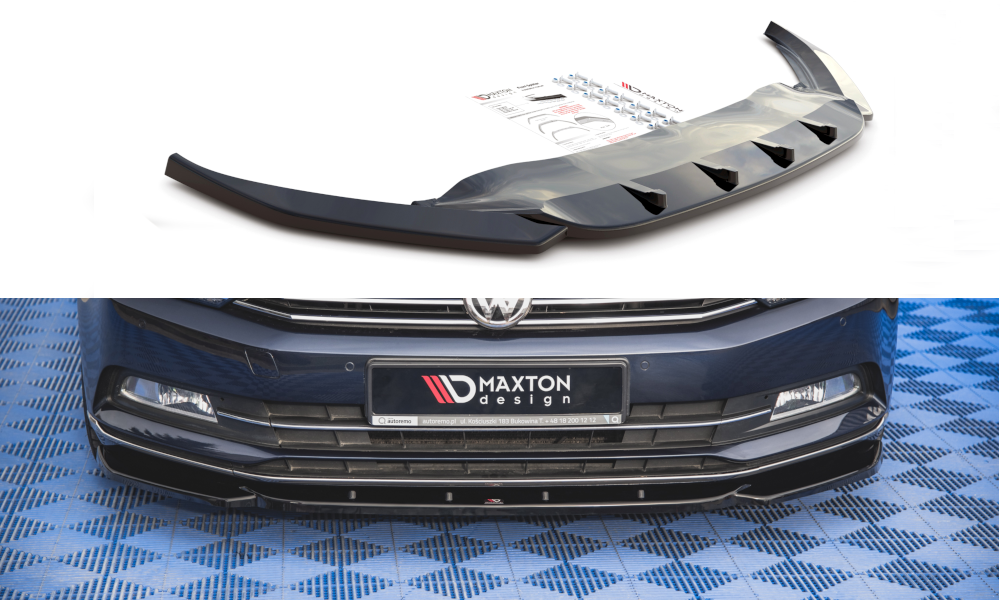 VW PASSAT B8 Yrs 2014 0n Models MAXTON Design Front Bumper Lip Spoiler Splitter GLOSS BLACK