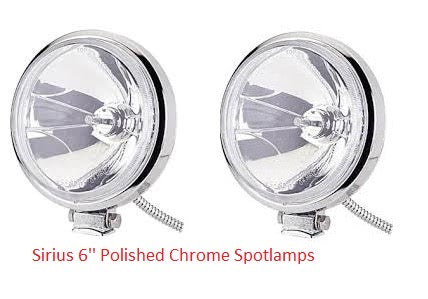 Sirius Pair Round Spot Lights Lamps Chrome 6" Spot Lamps Cab Top Bar Truck Van