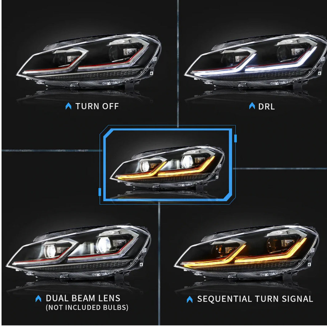 Volkswagen Golf 7th Gen (Mk7,Typ 5G) Vland Projector Headlights Black