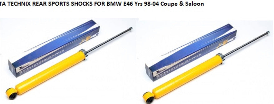 BMW E46, Yrs 98-04 Coupe & Saloon 316 - 328 models Pair Rear Sport Shock Absorbers TA TECHNIX