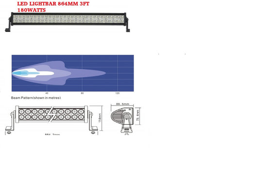 LIGHTBAR 36" 864mm PANEL LED 180W 40 LED FLOOD BEAM 12V & 24V