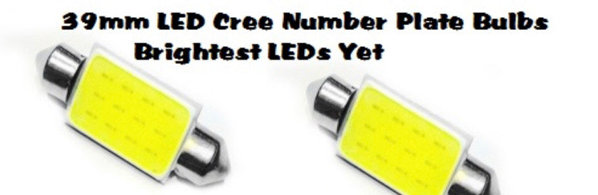 2 x 39mm Cree White Number Plate Bulbs Festoon LED