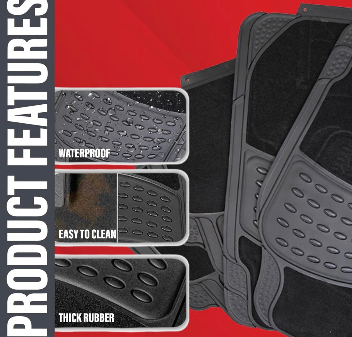 Xtremeauto Rubber & Carpet Car Mats Universal Fit