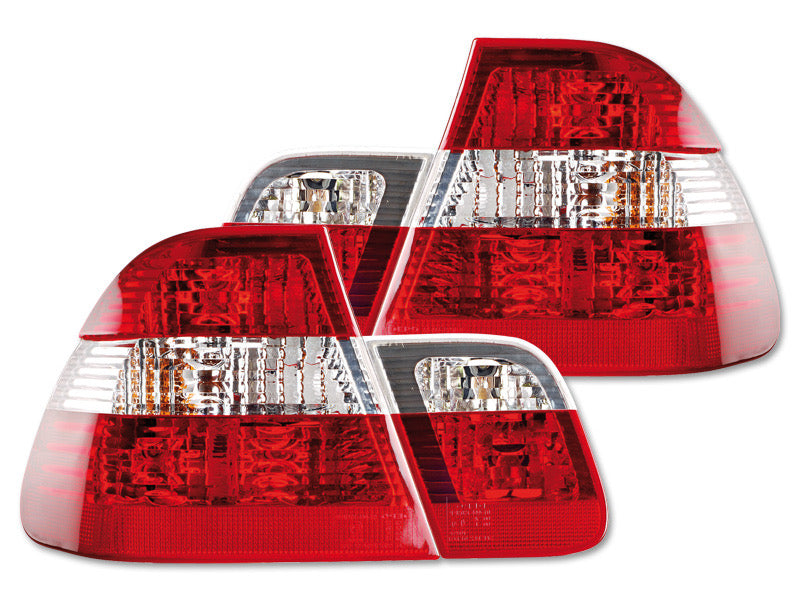 BMW E46 3 Series Pre Facelift Saloon 98-00 Crystal Red/Clear Taillights Set