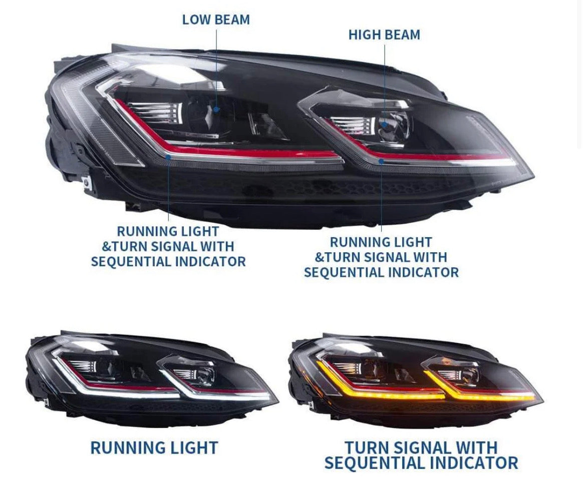 Volkswagen Golf 7th Gen (Mk7,Typ 5G) Vland Projector Headlights Black