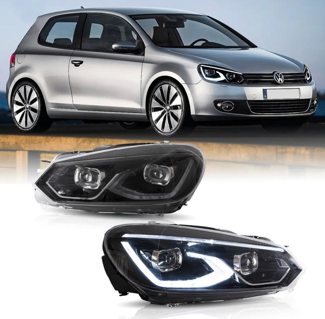 VW Golf Mk6 Vland LED Dual Beam Projector Aftermarket Headlights Black
