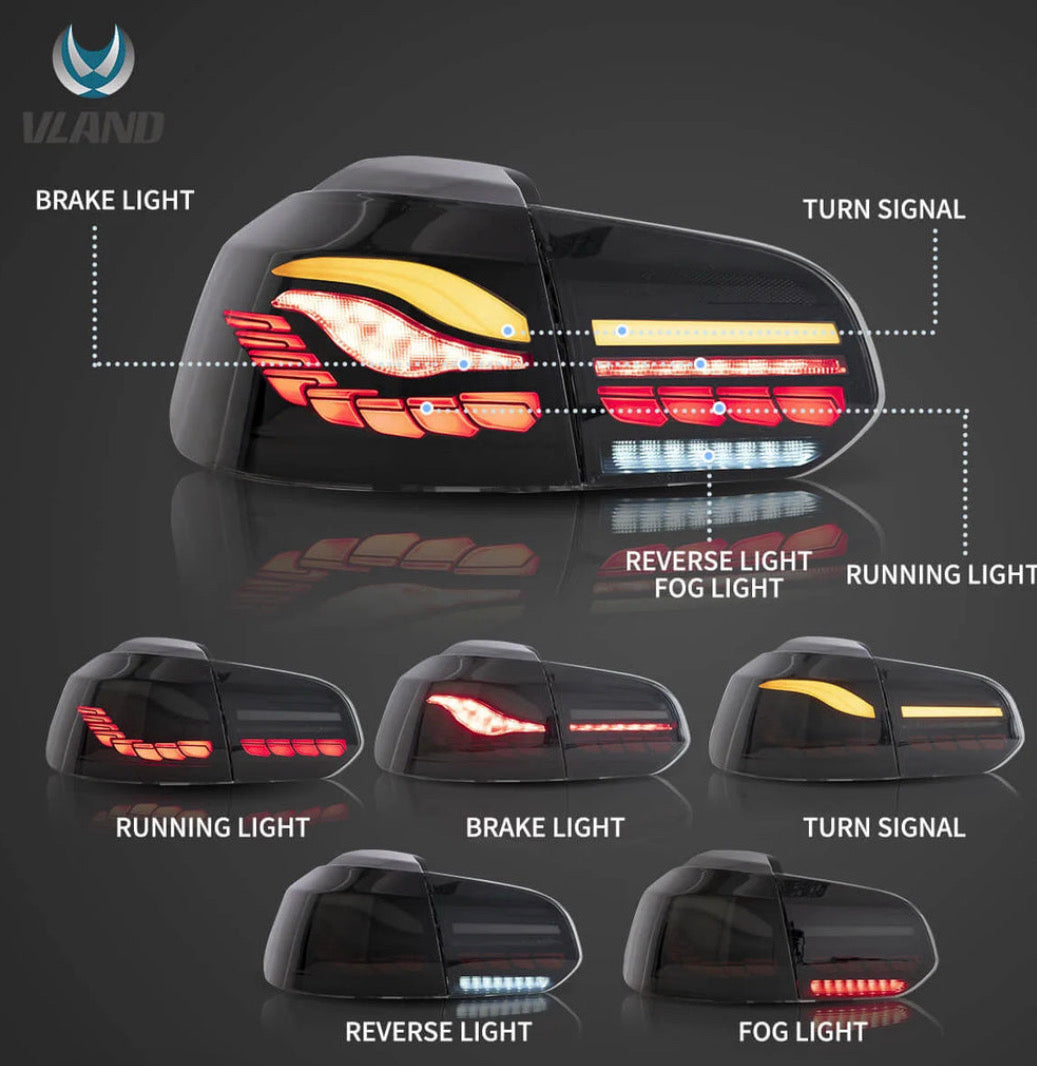 VW Golf Mk6 Hatchback Vland II OLED Aftermarket Tail Lights With Dragon Scale Effect