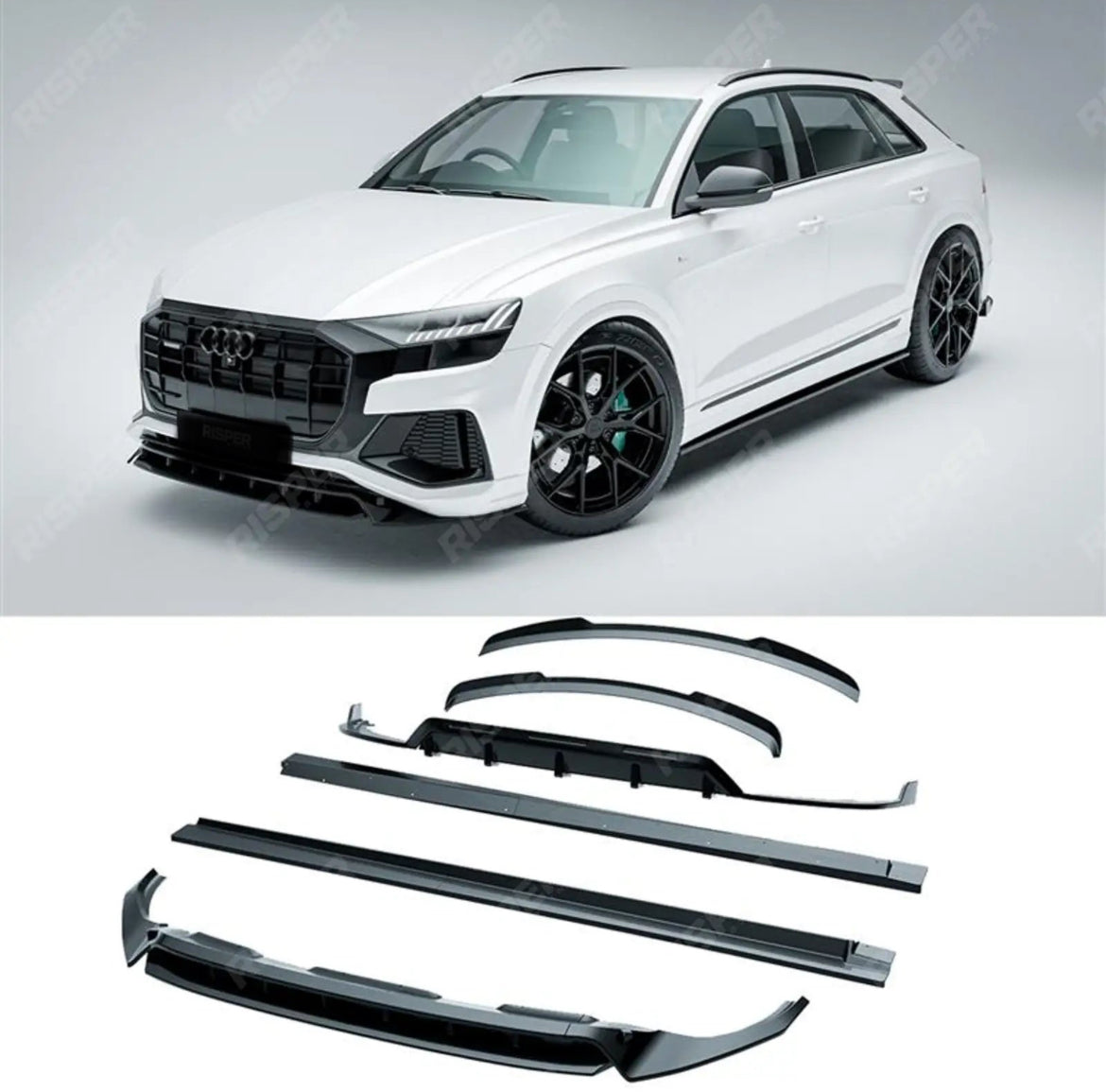 AUDI Q8 S LINE 2018-2023 FULL AERO LOW LINE KIT IN GLOSS BLACK