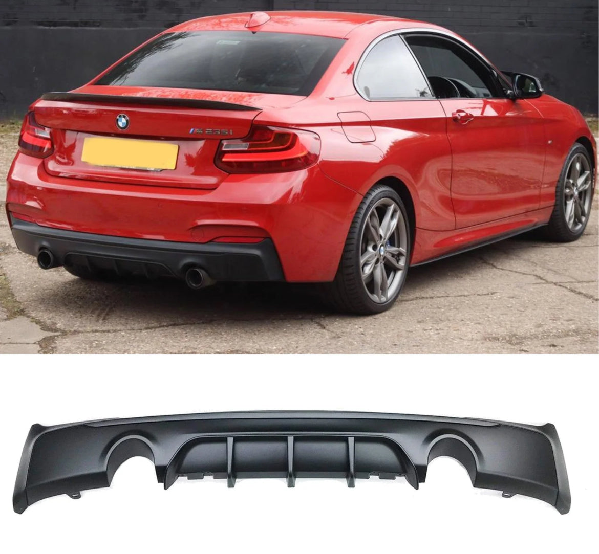 BMW 2 SERIES F22 M SPORT 2013-2018 MATTE BLACK REAR DIFFUSER - DUAL SINGLE EXIT