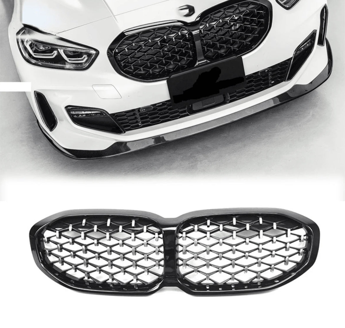 BMW 1 SERIES F40 2018 - 2024 GLOSS BLACK DIAMOND STYLE FRONT GRILL