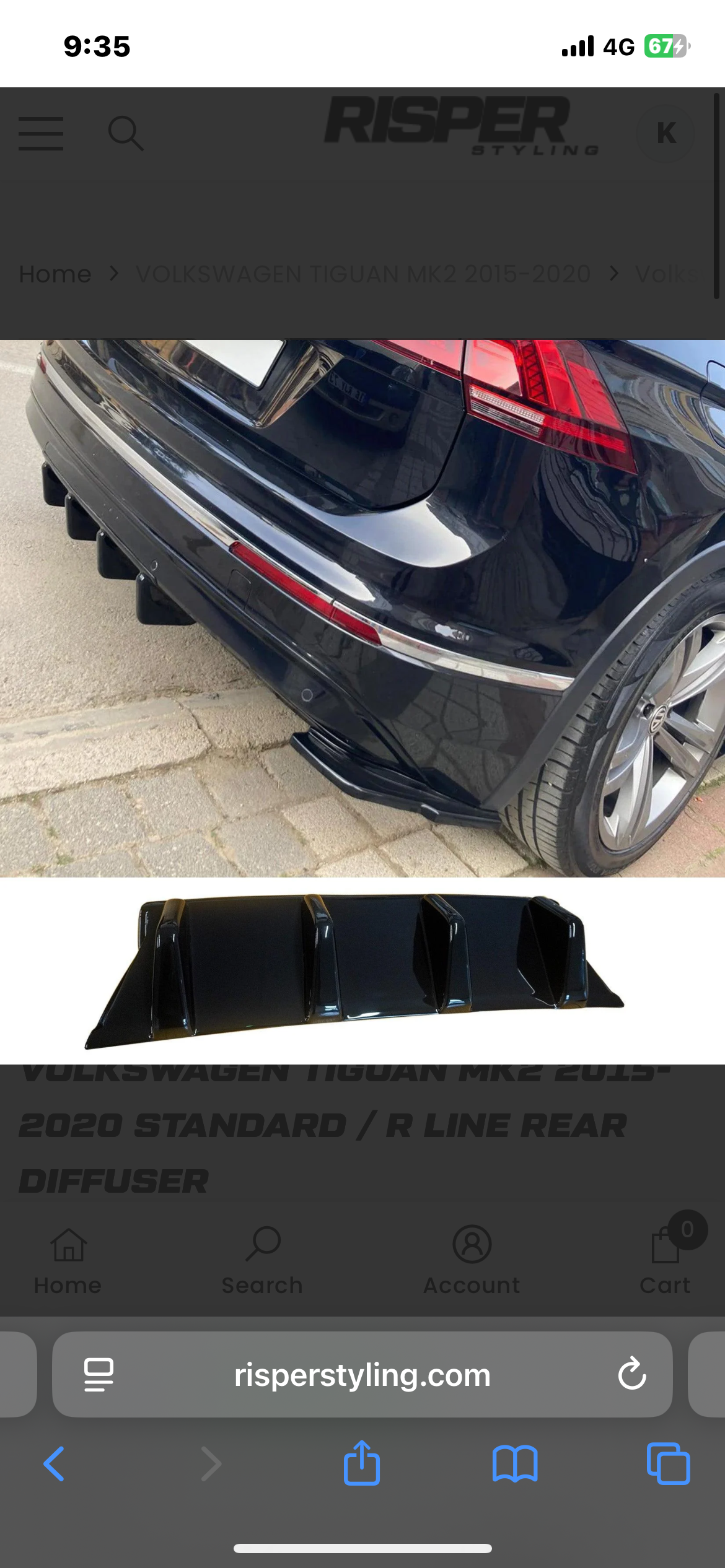 VOLKSWAGEN TIGUAN MK2 2015-2020 STANDARD / R LINE REAR DIFFUSER