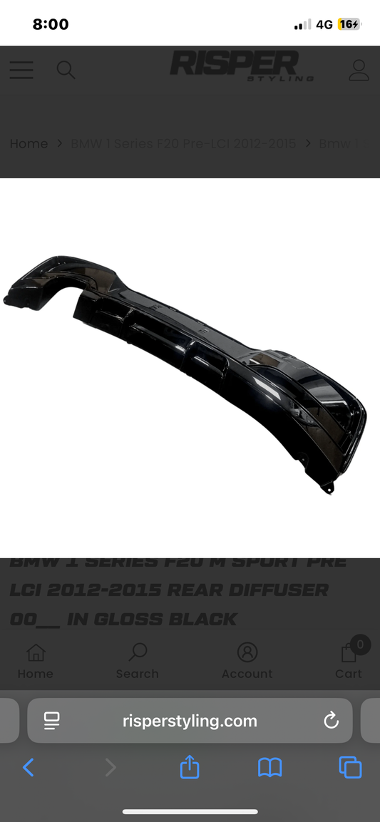 BMW 1 SERIES F20 M SPORT PRE LCI 2012-2015 REAR DIFFUSER 00__ IN GLOSS BLACK